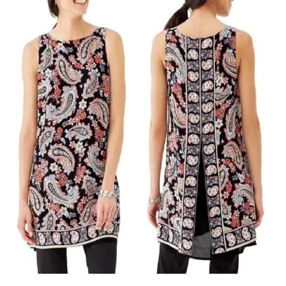 J.Jill Tops - J. Jill Womens Sleeveless Black Paisley Tunic Sz MP * Boho-Happy Hour-Workwear